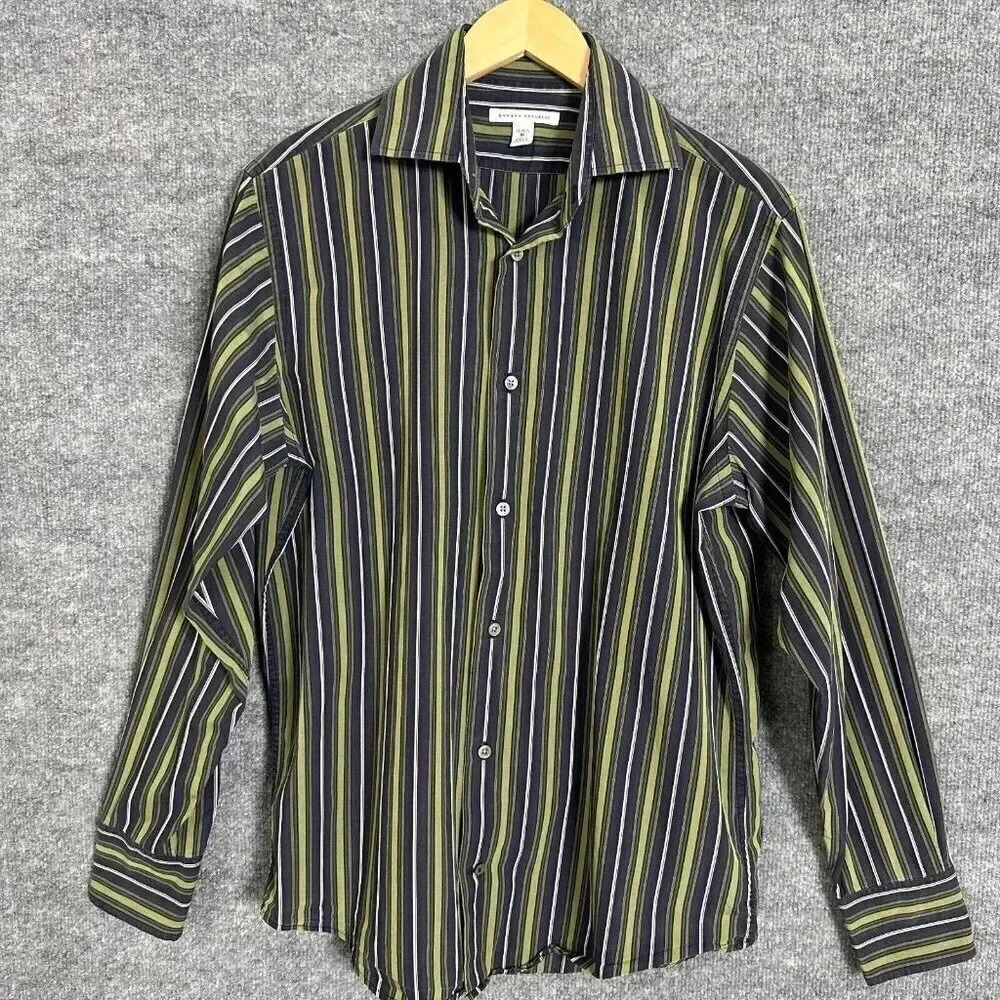 Vintage Banana Republic Shirt Mens Medium Stripe‎ Multicolor Faded Button Up
